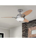 Arcadia 46 Inch White Indoor Ceiling Fan With Dimmable LED Light Kit Frosted White Alabaster Glass Remote Control Included Reversible Light Maple And White Blades For Big Rooms Up To 225 Square Feet installed in modern room.