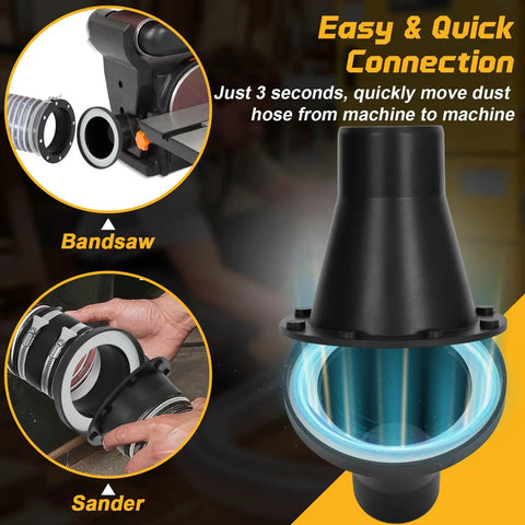 Magnetic Dust Collection Fittings 4 To 2.5 Inch One To Multi Hose Adapter for Woodworking Shop Vacuum installation examples.