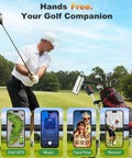 Golfer using MagSafe Golf Push Cart Phone Holder With 360 Degree Rotation Hands Free Mount during a golf game.