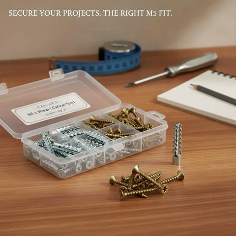 Heavy Duty M5 Drywall Anchors And Screws Kit For Hollow Walls Carbon Steel Wall Anchor Set with zinc plated fasteners on desk