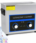 Six Point Five Liter Sonic Cleaner With Heater And Timer, 180 Watt Digital Ultrasonic Bath Machine for Jewelry Lab Tools Metal Parts Carburetors Deep Cleaning Pro Home Use in silver and blue.