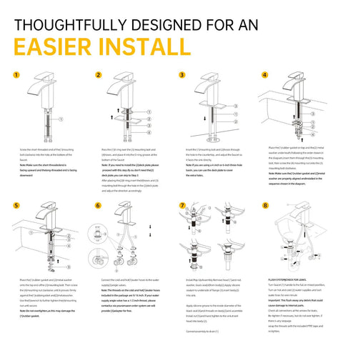 Installation guide for Matte Black Modern Waterfall Bathroom Faucet With Single Handle Fits 1 Or 3 Hole Sinks Includes Deck Plate And Hose