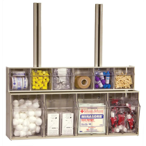 TiltView Plastic Storage Cabinet With Four Tilt Out Bins For Quick Access storing medical supplies in stone finish
