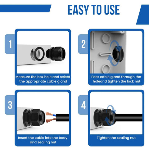 Step-by-step guide using 22 Piece NPT Cable Gland Kit IP68 Waterproof Nylon Connectors for junction boxes and control panels.