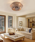 Handwoven Rattan Ceiling Fan with Light and Remote for Bedroom Living Room, decorative woven shade in modern living space.