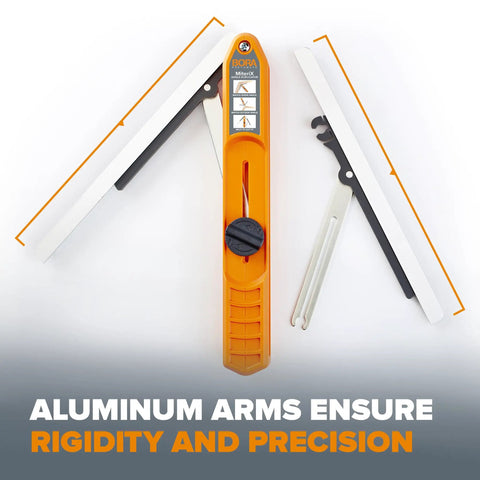 Pro Grade MiteriX Angle Aluminum Wood Duplicator For Precise Miter Saw Angles with rigid aluminum arms.
