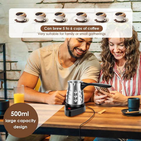 Electric Turkish Coffee Maker With Folding Handle 500ml Stainless Steel Pot 110V Quick Brew For Home Kitchen And Travel