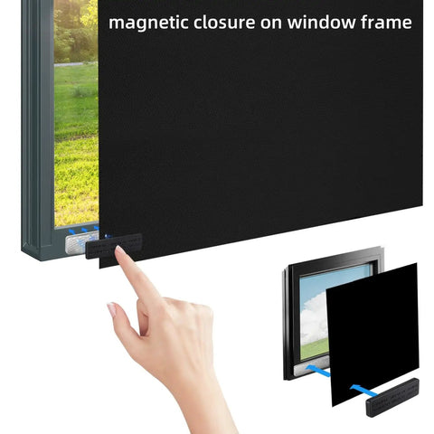 Top Rated 12 Pair Curtain Magnets With Strong Adhesive Tape For Snug Blackout Blinds And Window Covers magnetic closure with hand touching fastener.