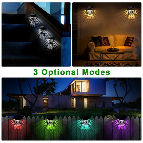 8 Pack Solar Garden Lights For Fence Deck Steps Garage Backyard Porch Waterproof Outdoor Wall Lights With 4 Modes displayed