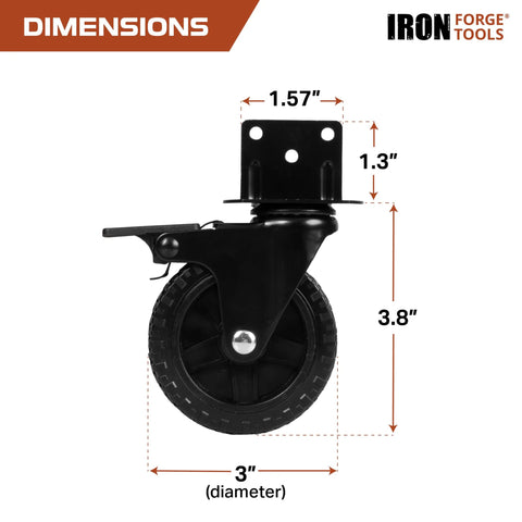 Side Mount Swivel Caster Wheels Set of 4 for Furniture and Cart, 3 Inch Knobby Tire Casters with Black Powder Coated L Shaped Plate