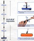 Assembly diagram of 2 In 1 Floor Scrub Brush Grout Scrubber With Long Adjustable Handle Up To 58 Inches 120 Degree Rotatable Grout Cleaner V Shaped Corner Brush For Tough To Reach Areas No Bending Cleaning Tool For Showers And Tile