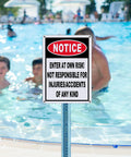 2 Pack Straight Up Enter At Your Own Risk Warning Sign 10 By 7 Inch near pool, aluminum, clear safety message, visible to swimmers.