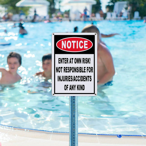 2 Pack Straight Up Enter At Your Own Risk Warning Sign 10 By 7 Inch near pool, aluminum, clear safety message, visible to swimmers.
