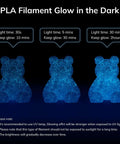 Glow In The Dark Shiny Firefly Blue 1.75Mm PLA Filament for 3D Printing showing glow duration after light exposure.