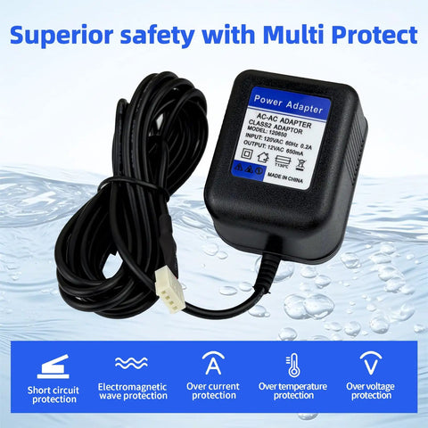 12V AC Power Adapter Replacement Transformer For Clack Water Softener Systems V3108 And V3186, black, on water background