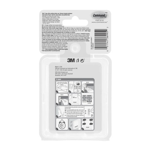 Back of packaging for Damage Free Picture Hanging Strips For Walls No Tools Needed Medium And Large White Mounts instructions visible