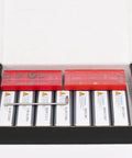 Open box displaying Pro Grade Lathe Turning Tool Kit With Half Inch Shank, 7 holders and 14 carbide inserts, black oxide finish.