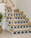 Talavera Tile Stickers 24 Pack Peel And Stick Wall Decals on staircase risers, 4x4 inch star tile design for bathroom and kitchen.