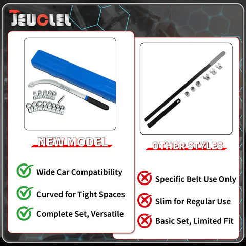 Universal 15 Piece Idler Belt Tensioner Removal Tool Kit For Tight Engine Bays Includes 12 Point 12 19 Mm Wrenches And Serpentine Belt