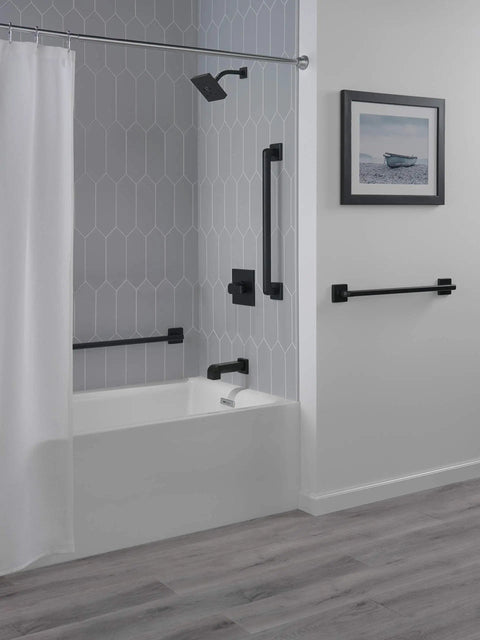 Bathroom with Modern Angular Concealed-Screw ADA Compliant Decorative Grab Bar For Bathrooms 24 Inch By 1.25 Inch Matte Black Finish