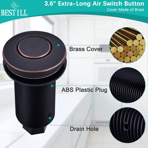 Sink Top Garbage Disposal Air Switch Kit With Long Push Button And Brass Cap UL Listed Oil Rubbed Bronze Finish close-up