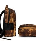 Side view of Long Horn Bull Vintage Print Backpack For Adults, featuring bold animal print and durable polyester material.