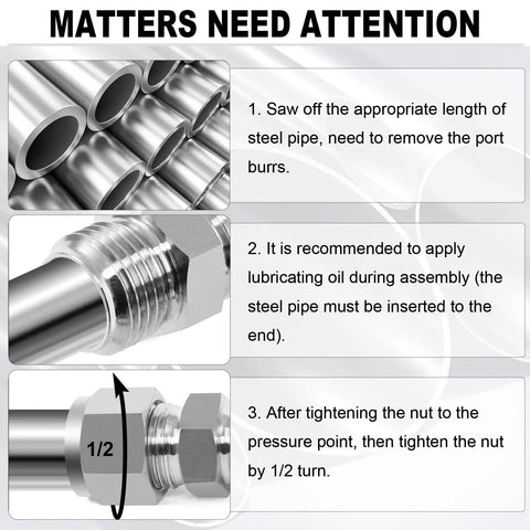 Instructions for 304 Stainless Steel Compression Tube Fitting One Quarter Inch Outer Diameter To One Quarter Inch NPT Male Union Connector Five Pack installation
