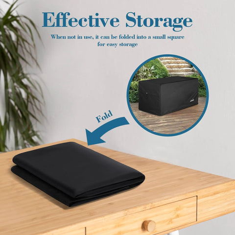 Folded Heavy Duty 600D Polyester Deck Box Cover Waterproof All Weather Protection For 63 Inch Long By 30 Inch Wide By 28 Inch High