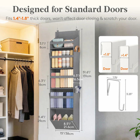 Heavy Duty Five Section Over The Door Hanging Organizer With Spacious Window Pockets And Side Bins For Closets Dorm Rooms Or Bathrooms In Dark Gray Space Saver Rack That Is A Straight Up Game Changer