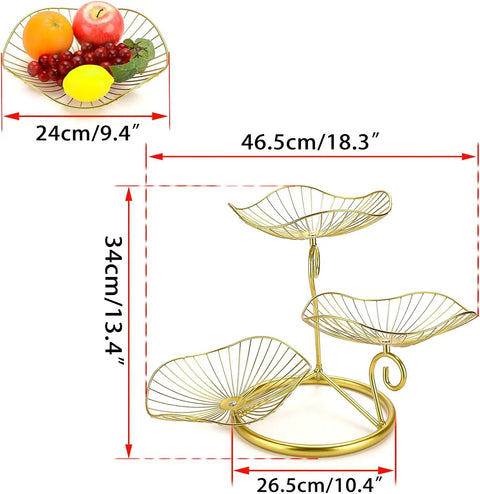 3 Tier Fruit Basket Stand With Ventilated Metal Wire Trays Modern Iron Fruit Holder With Dimensions for Kitchen Countertop