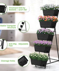 Five Tier Vertical Raised Garden Bed Planter Box With Drainage Holes Heavy Duty Metal Frame For Indoor Outdoor Use Must Have Space Saving Design For Herbs Flowers Vegetables And Other Plants Black in living room setting.