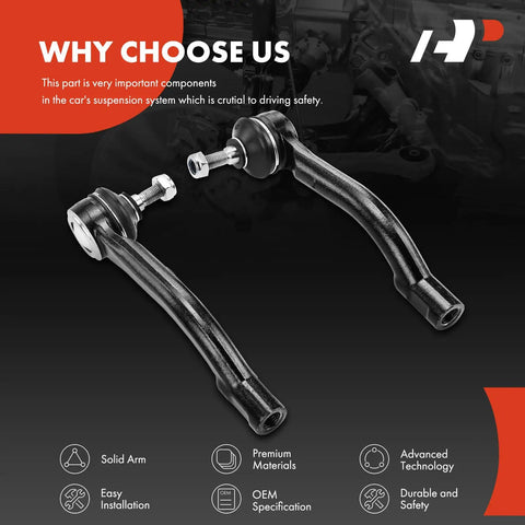 Front Outer Tie Rod End Replacement For Nissan Rogue 2008 2013 And Rogue Select 2014 2015 L4 Two Point Five L Fits Front Outer Left And Right Driver And Passenger Side To Stop Uneven Tire Wear And Keep Your Ride Running Straight And True, black steel steering arm pair
