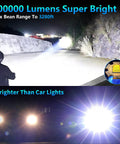 99,000 Lumen Rechargeable Flashlight 2 Pack With 7 Modes LED IPX7 Waterproof, bright beam reaching 3280 feet against car lights.