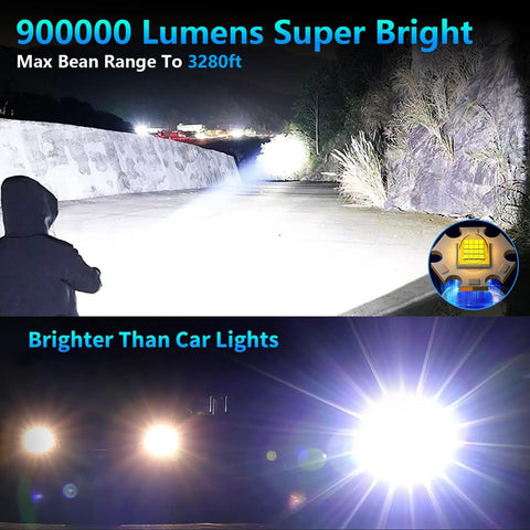 99,000 Lumen Rechargeable Flashlight 2 Pack With 7 Modes LED IPX7 Waterproof, bright beam reaching 3280 feet against car lights.