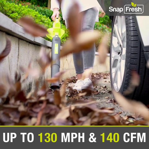 Person using 20V Cordless Leaf Blower With 2Ah Battery And Fast Charger Lightweight 2.7 Lb for leaf cleanup on sidewalk