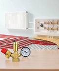 Brass Boiler Safety Group With Pressure Relief Valve And Air Vent For Closed Heating Circuits 6 Bar Relief 10 Bar Gauge on table