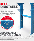 Ultimation Light Duty Roller Stand With Adjustable Steel Conveyor Rollers Galvanized showing blue customizable conveyor stands.