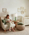 Cozy nursery with Rustic 27.5 Inch Table Lamp Set of 2 with 3-Way Dimmable Touch Control, featuring a wooden design.