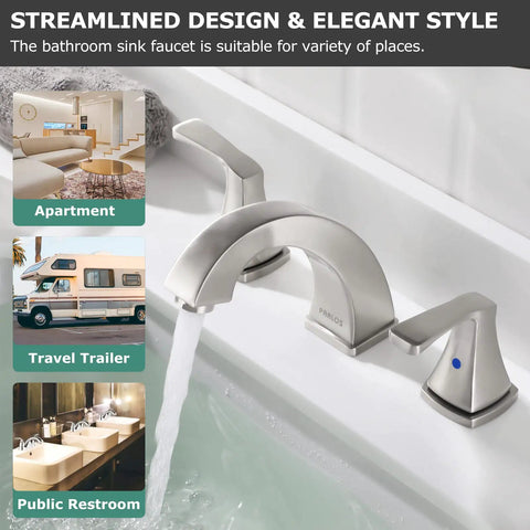 Widespread Double Handle Bathroom Faucet With Pop Up Drain And cUPC Supply Lines In Brushed Nickel installed in a sink
