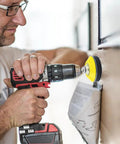 Man using drill with 240 Piece 2 Inch Sanding Discs Pad Kit With Backer Plate And Soft Foam Buffers Pro Grade For Drill Grinder Rotary Tools