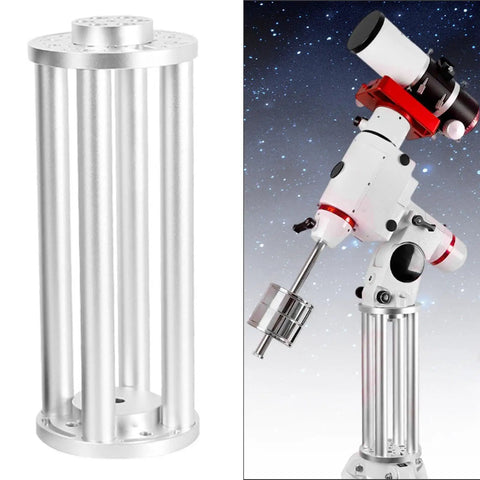 Equatorial Telescope Mount Extension Riser Adapter 300mm Pillar for EQ5 Mounts, metal construction shown with telescope