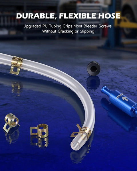 One Pair Brake Bleeder Hose Kit For Bleeding Brakes Solo With 9 Piece One Way Check Valve Set Flexible PU Tubing With Steel Clamps And Dust Caps Universal For Cars And Motorcycles
