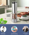 Electric Pepper Grinder Stainless Steel Rechargeable With External Coarseness Dial 95ml Capacity White LED Light Silver Finish