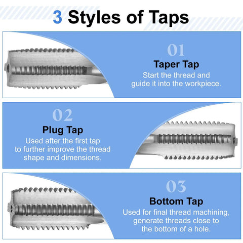 Three Piece M24 X 3 Hand Tap Set High Speed Steel Taps For Taper Plug And Bottom Threads Right Hand Metric Threading Tools