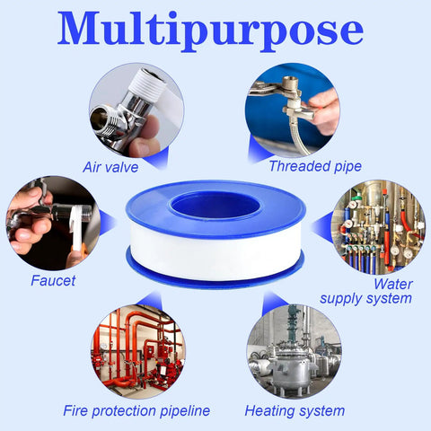 100 Rolls PTFE Teflon Tape 1/2 Inch By 520 Inch Plumber Tape for shower heads and pipe fittings, multipurpose use.