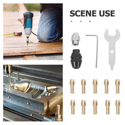 Miniature Drill Chuck Collet Set With Ten Copper Core Collets And Two Wrenches For Precision Grinding Machines And Rotary Tools