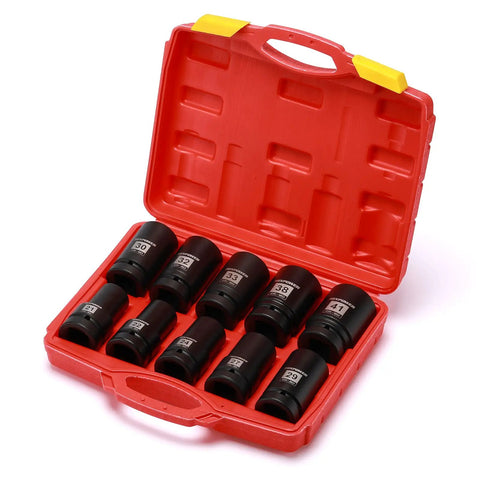 8 Piece 1 Inch Drive Deep Impact Socket Set Pro Grade Built To Last 6 Point Metric Sockets 27mm To 41mm CR MO Steel in red case