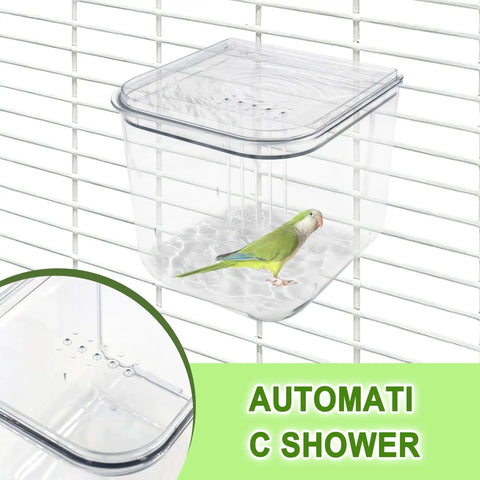 Top Shelf Cage Mounted Bird Feeder Keeping The Mess At Bay With Non Spill Design And Plenty Of Seed Space Featuring A Solid Perch For Your Feathered Friends To Chow Down In Comfort, clear plastic feeder with parakeet.