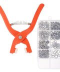 Snap Button Installation Tool Kit With Storage Box For Press Fasteners, Pro-Grade Five-Claw Snap Plier Set With Open-Ring Snaps, orange pliers and organizer box