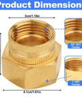 Three Quarter Inch GHT To One Inch NPT Double Female Brass Garden Hose Swivel Adapter With Gasket No Leak Water Pipe Fittings For Outdoor Use Heavy Duty Durable Brass Construction Easy Install, 3.3cm dimensions